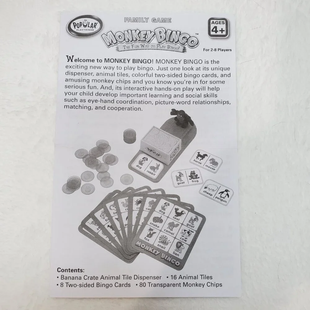 Monkey Bingo Game Kids Children Family